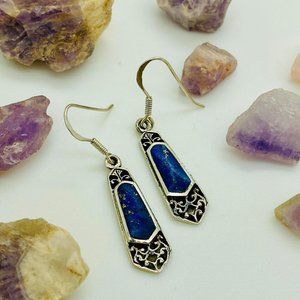 NIB Sterling Silver Blue Lapis Dangle Earrings 010